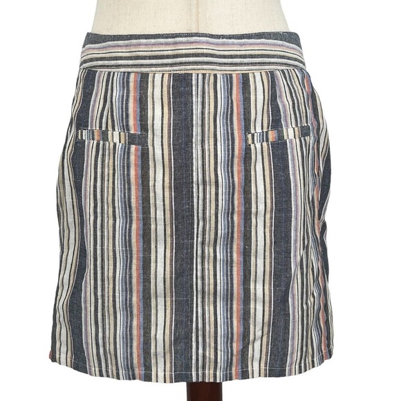 FASHION ON EARTH ASYMMETRIC BUTTON FRONT STRIPE LINED MINI SKIRT MULTI LARGE EUC - Picture 3 of 8